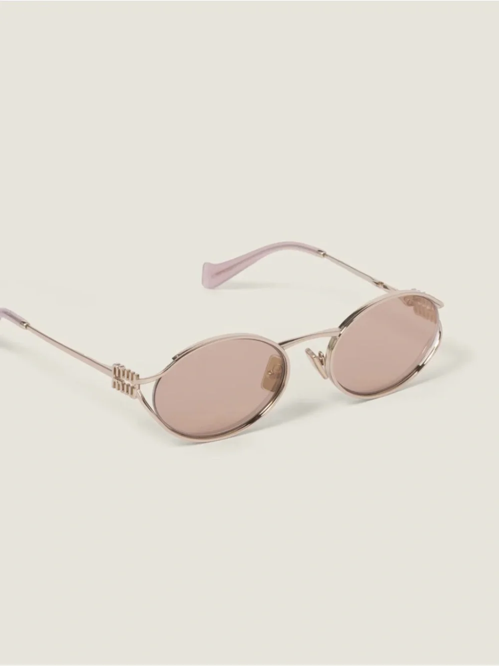 Miu Miu Beige and Gold Logo Rimless Sunglasses